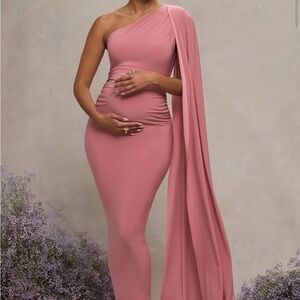Club L London Maternity One-Shoulder Pink Dress